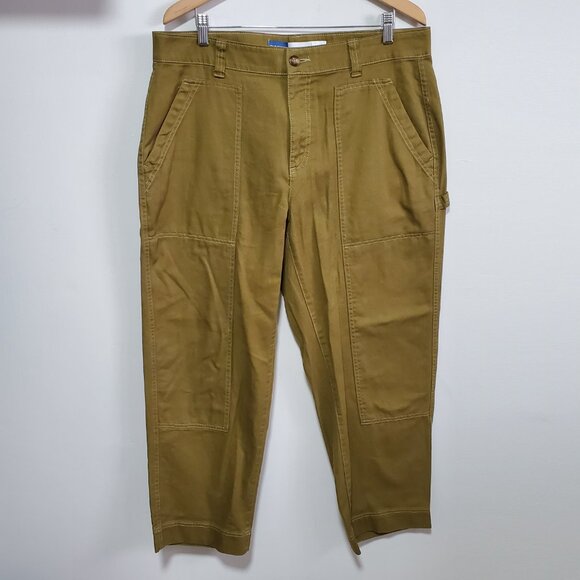 OLD NAVY Utility Straight Leg Pants 30" High Rise Carpenter Satin Moss Womens 16 - Picture 2 of 15